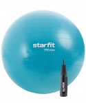 БЕЗ УПАКОВКИ Фитбол Starfit GB-109 антивзрыв, 1200 гр, с ручным насосом, синий пастель, 75 см